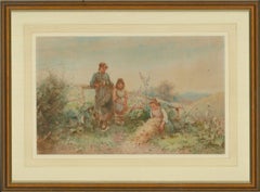 Attrib. Fanny Mearns (fl.1870-1881) - Framed Watercolour, Girls in a Meadow