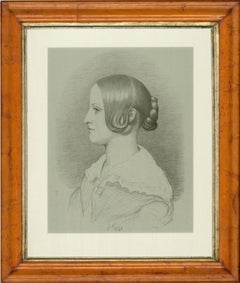 Antique J.W. - 1841 Graphite Drawing, Victorian Woman