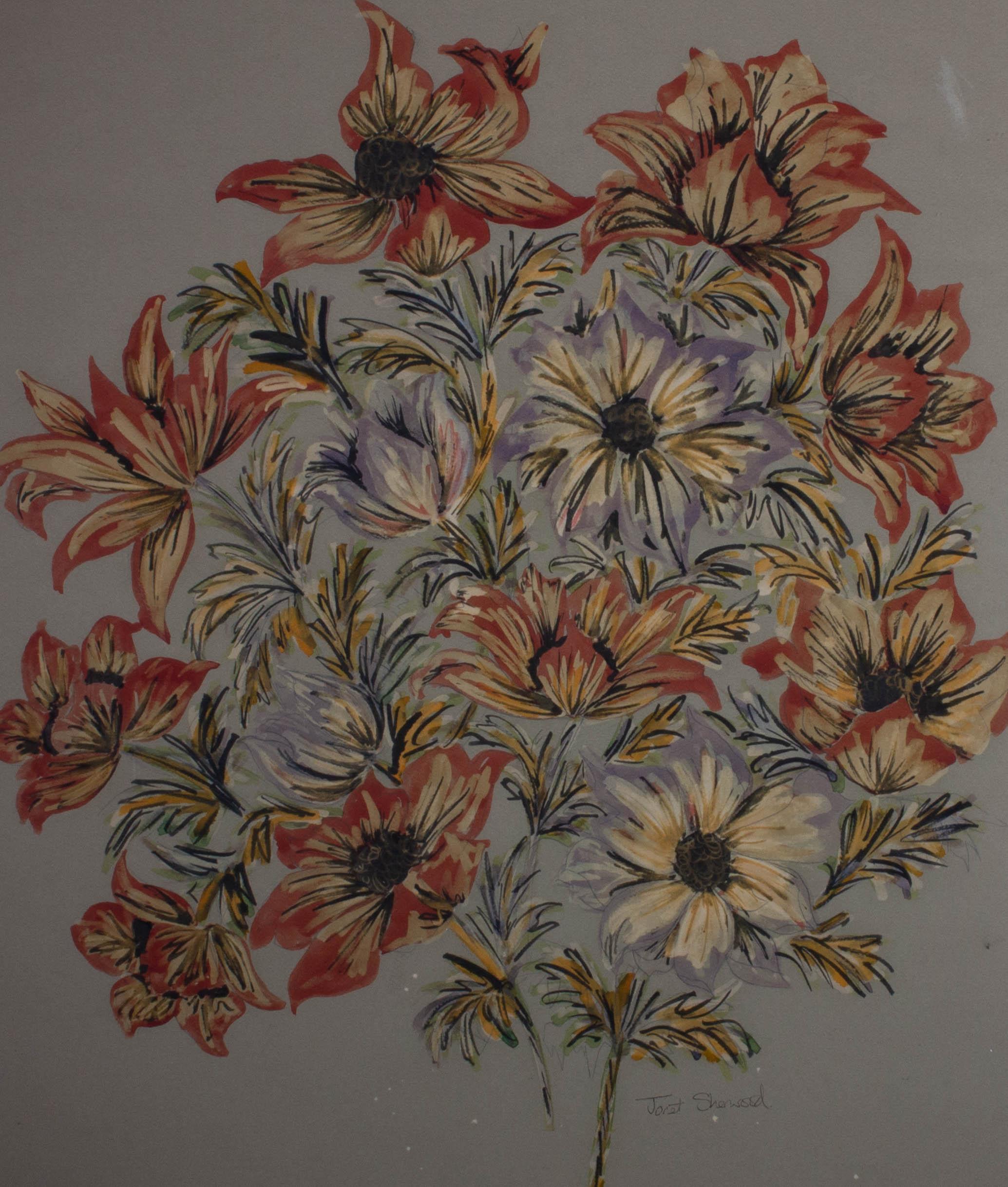 Janet Sherwood - 20th Century Watercolour, A Spray of Flowers For Sale 2