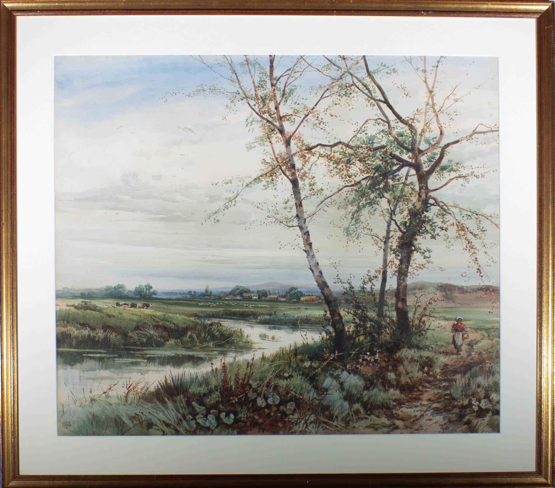 Unknown Landscape Art - Early 20th Century Watercolour - Following The Meandering River