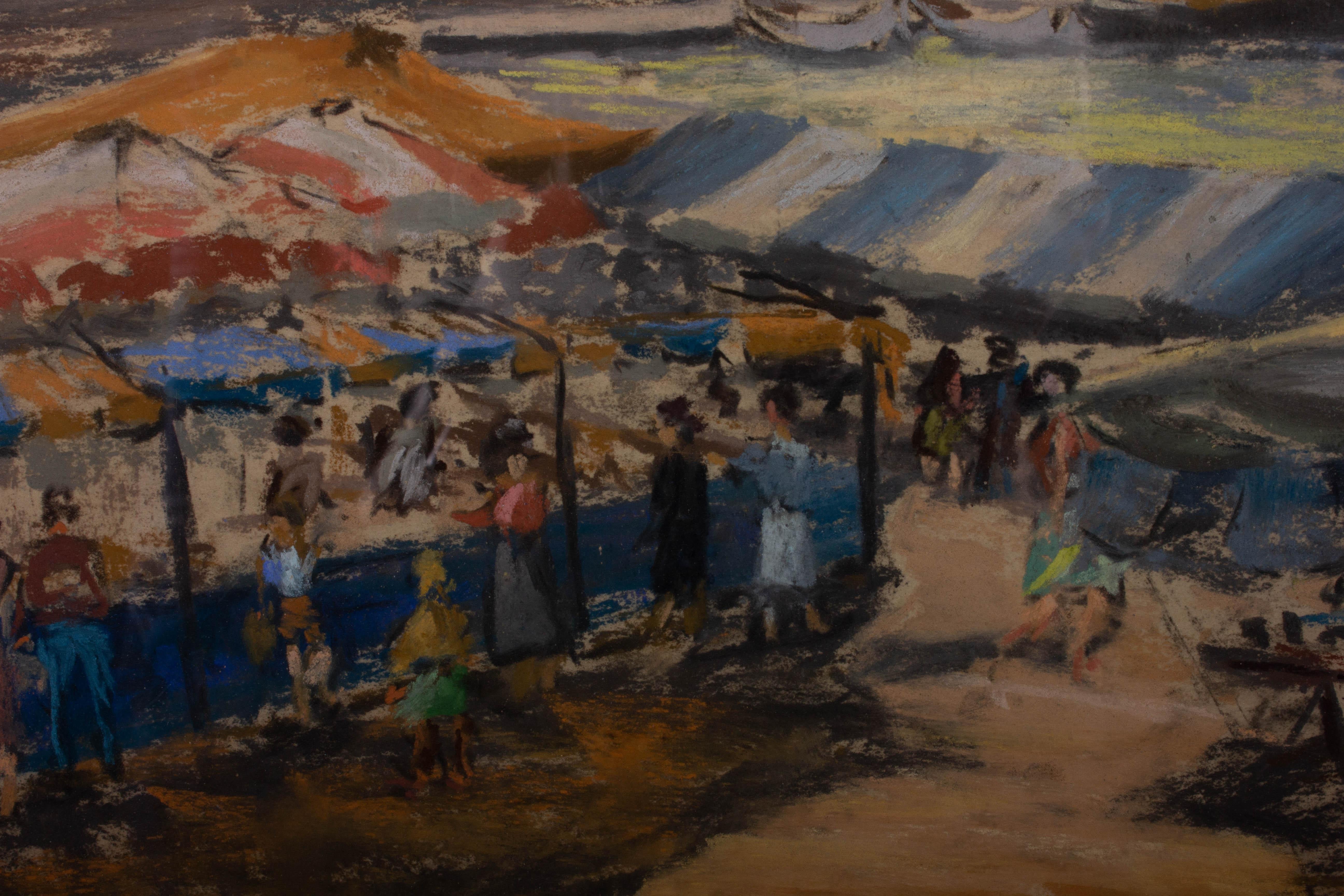 Scott Brown - 1982 Pastel, The Market at Le Lavandou For Sale 3