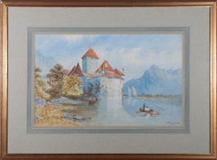 G.S. Plummer - 1874 Watercolour, Chillon Castle, Lake Geneva