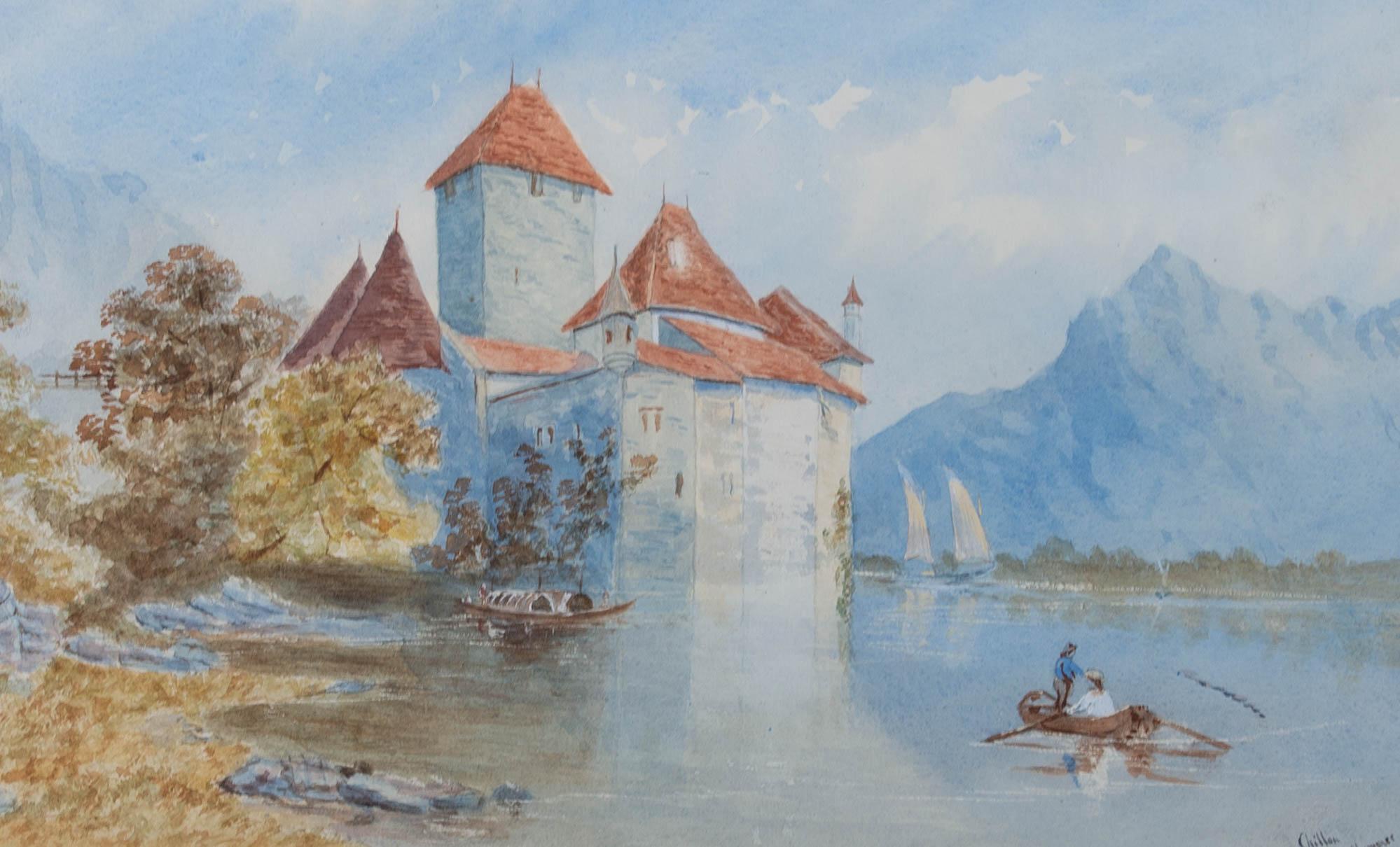 G.S. Plummer - 1874 Aquarell, Schloss Chillon, Genf 2