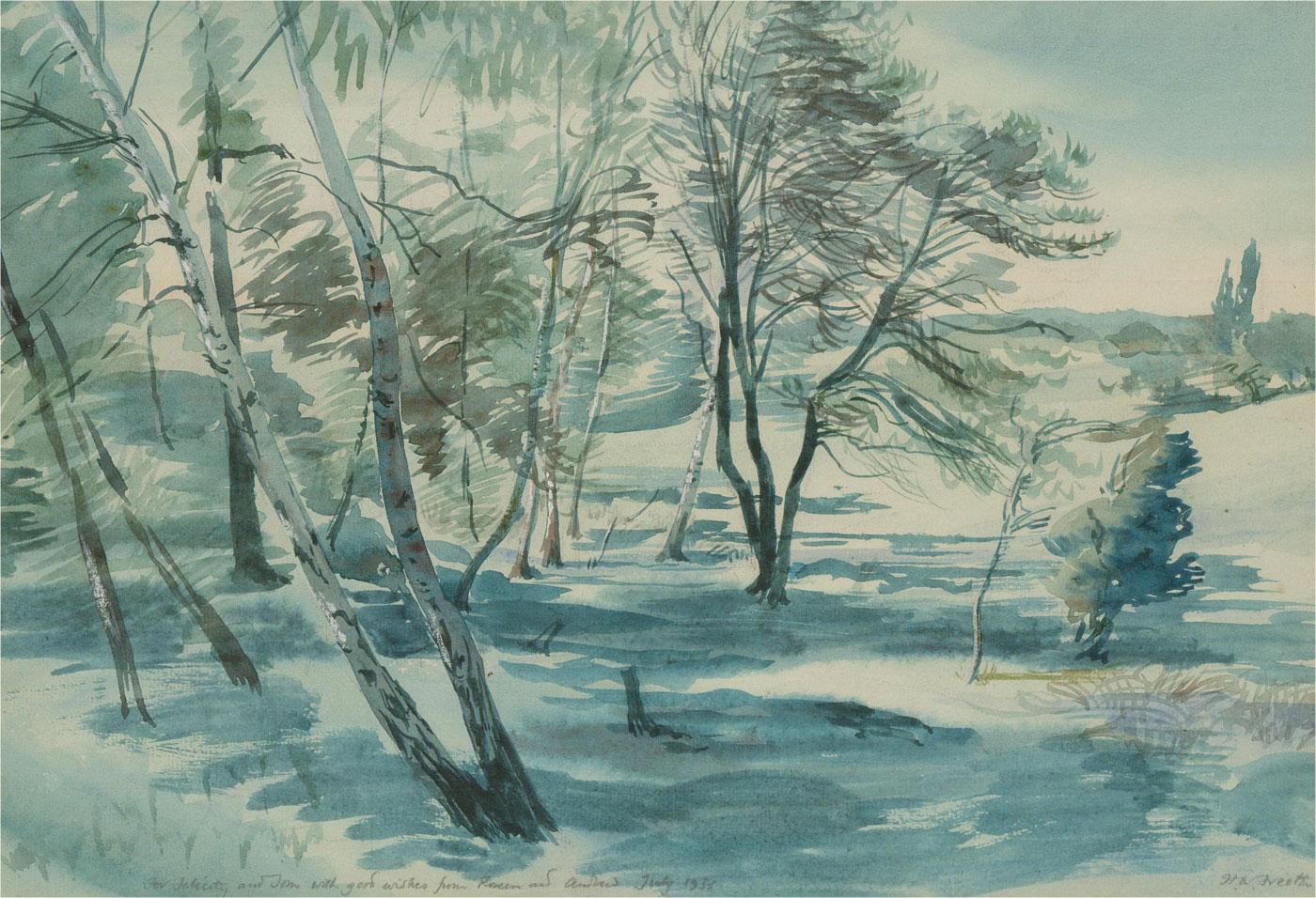 H. Andrew Freeth RA (1912-1986) - 1955 Aquarell, Landschaftsansicht mit Bäumen im Angebot 1