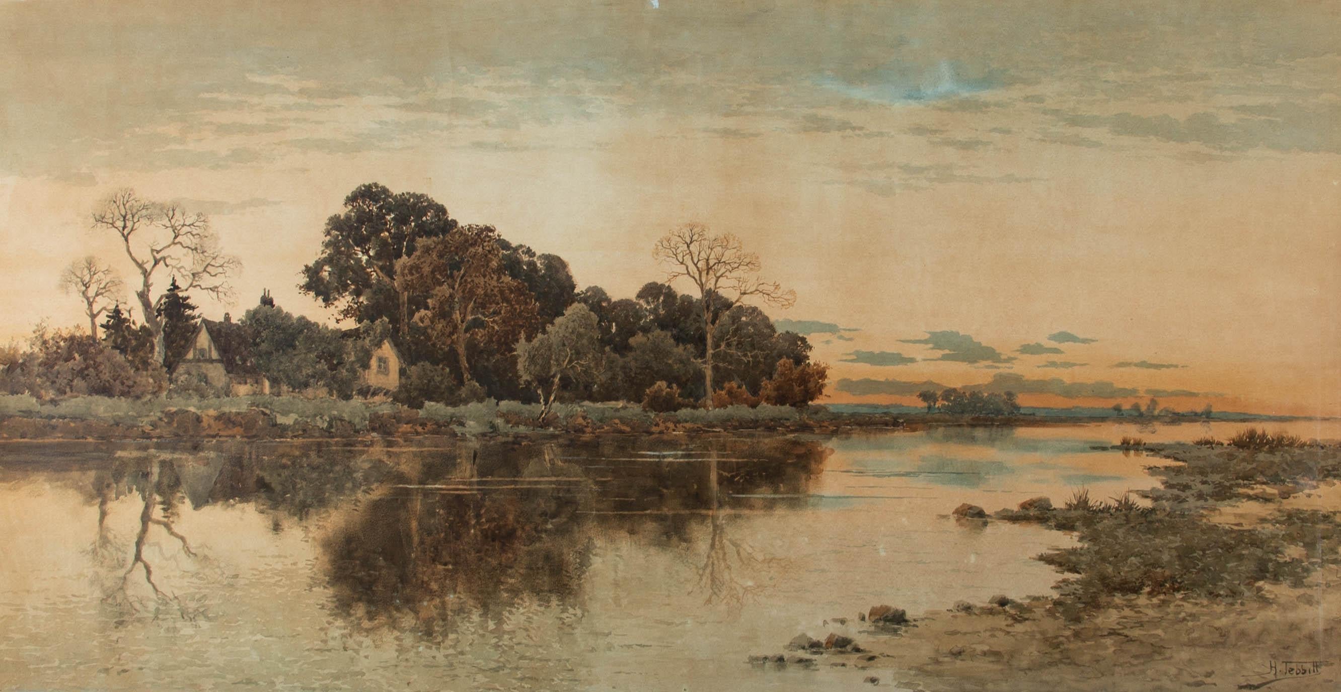 Henri Tebbitt (1854â€“1927) - Turn of the Century Watercolour, Autumn Sunset 1