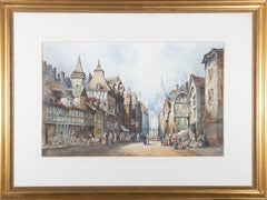 Antique Henry Montague - 19th Century Watercolour, Near the Marketplace, Rouen