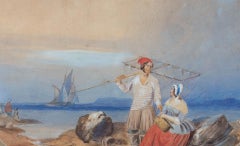 W. F. Shaw - 1837 Watercolour, The Shrimp Catcher And His Wife