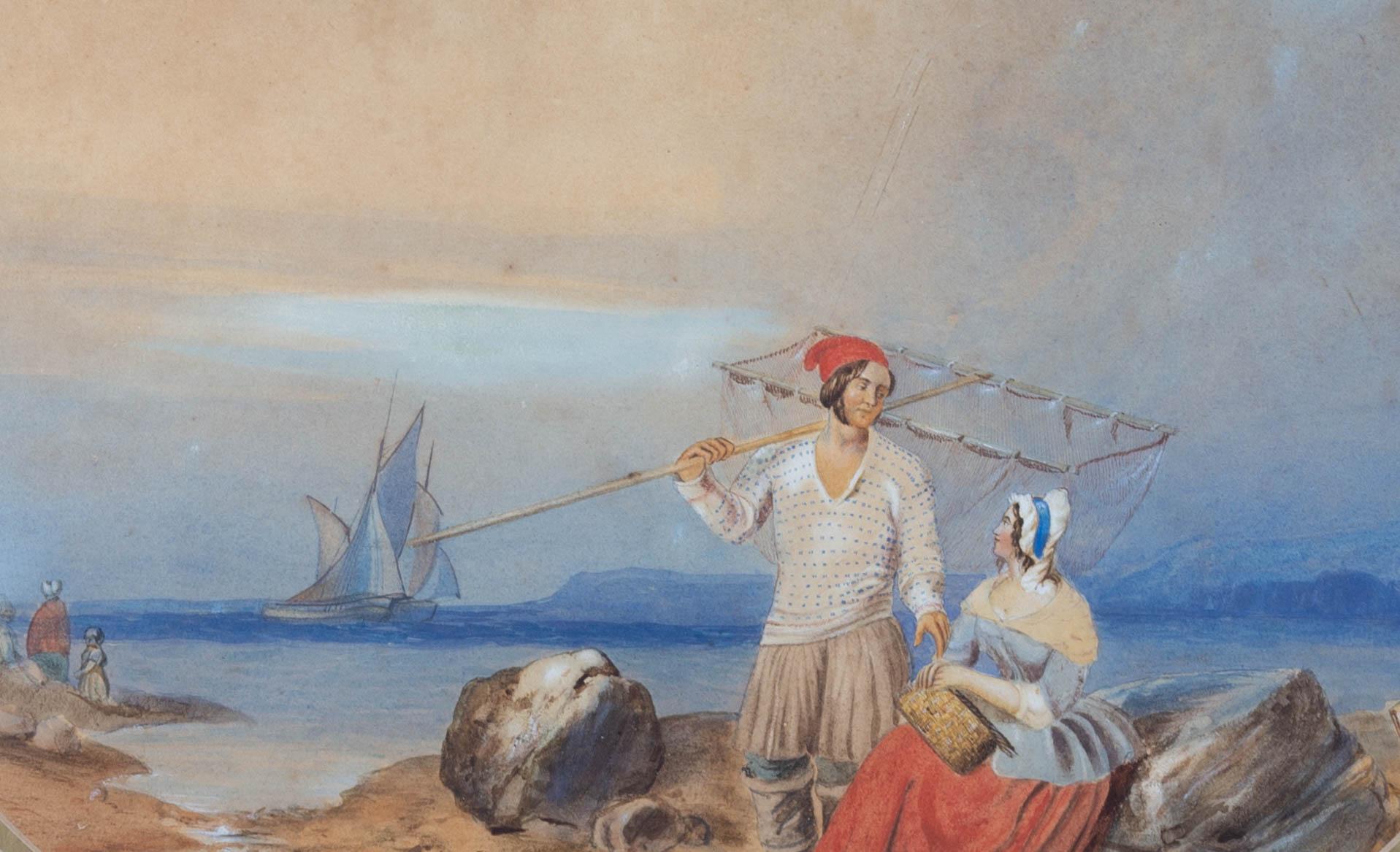 W. F. Shaw - 1837 Watercolour, The Shrimp Catcher And His Wife For Sale 2