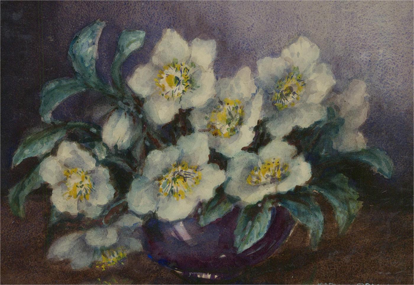 Marion Broom RWS (1878-1962) - Watercolour, White Flowers in Blue Vase 3