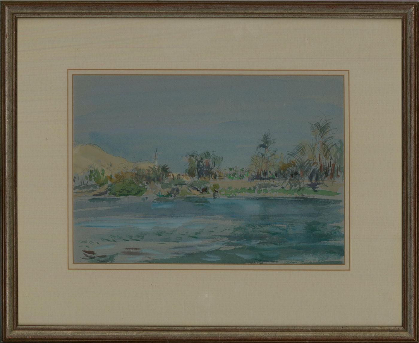 John Linfield (geb. 1930) – 1995 Aquarell, ägyptische Palmengräben