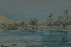 John Linfield (b.1930) - 1995 Watercolour, Egyptian Palm Groves