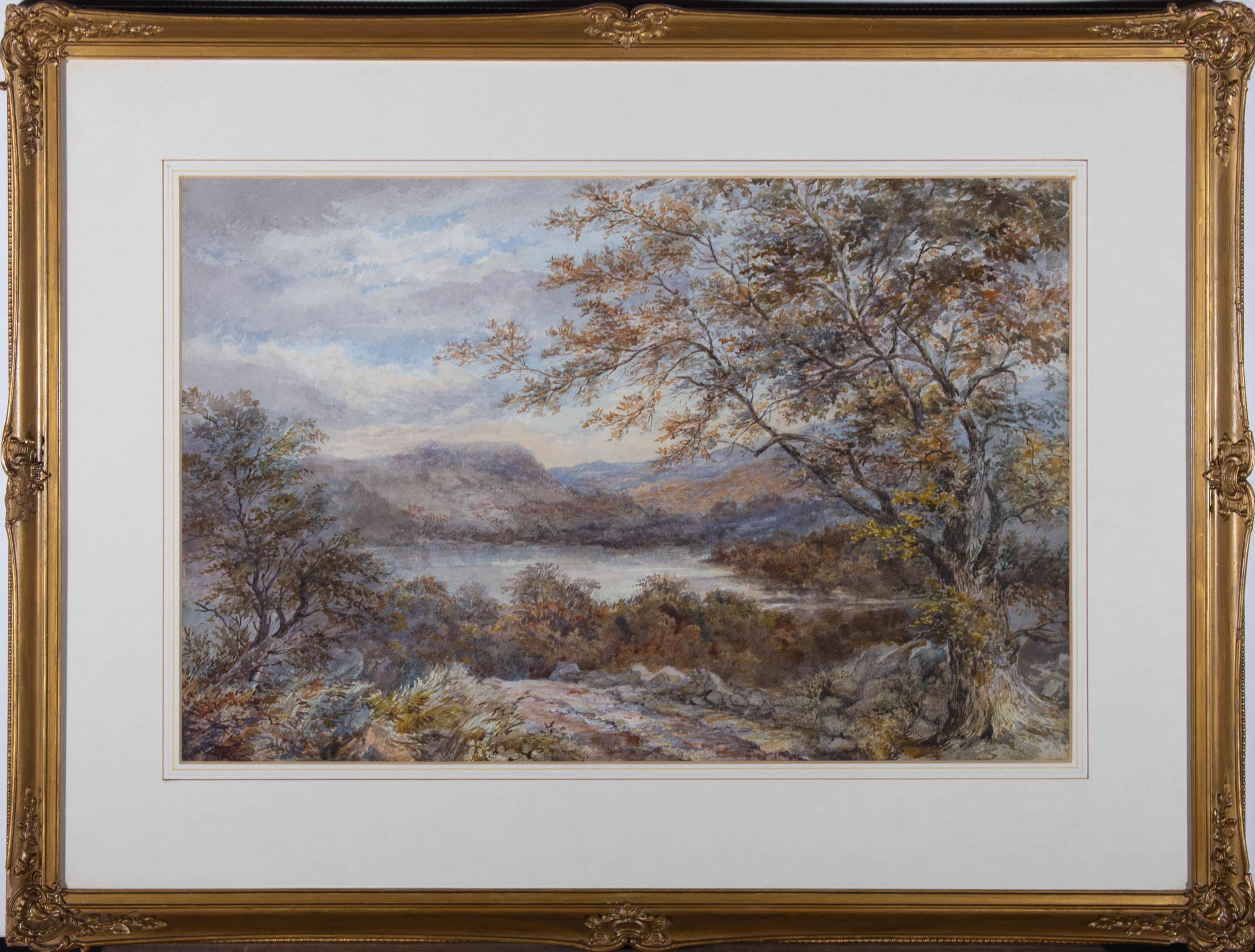A fine watercolour painting by T. Thomas, depicting a landscape view of Lake Windermere. Signed faintly to the lower right-hand quadrant. There is a label on the reverse inscribed with the artist's name, title and date. Well-presented in a wash line