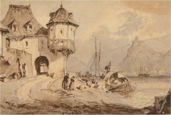 Antique Attrib. Clarkson Frederick Stanfield (1793-1867) - Watercolour, Town Scene
