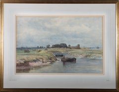 William Paton Burton (1828-1883) - Watercolour, On the River at Beeding, Sussex