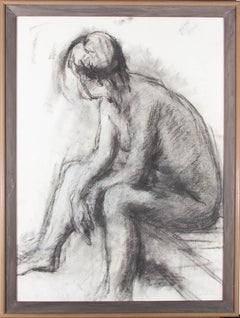 Drawing au fusain de Richard Robbins (1927-2009), Nu torsadé