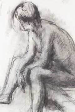 Drawing au fusain de Richard Robbins (1927-2009), Nu torsadé