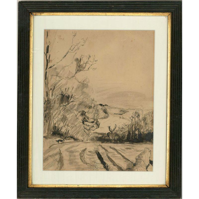 Rowalnd Suddaby Landscape Art - Attrib Rowland Suddaby (1912-1972) - Mid 20thC Ink Drawing, The Fields In Winter