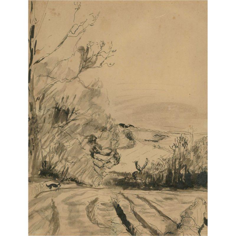 Attrib Rowland Suddaby (1912-1972) - Mid 20thC Ink Drawing, The Fields In Winter - Art by Rowalnd Suddaby