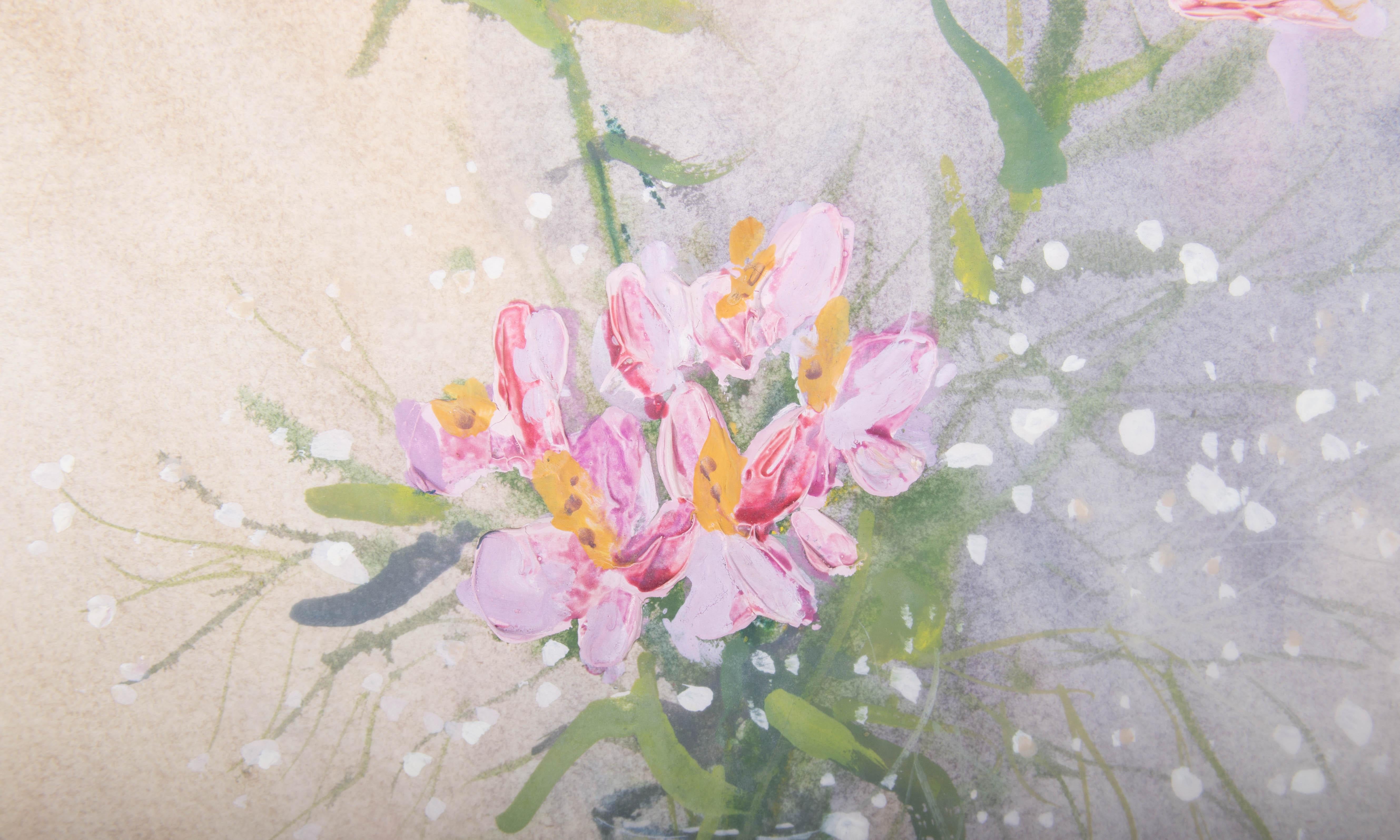 Robert Tucker - 20th Century Watercolour, Freesias and Blossom Sprays For Sale 1