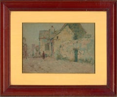 Oswald Garside RI (1879-1942) - Watercolour, Street Scene under Moonlight