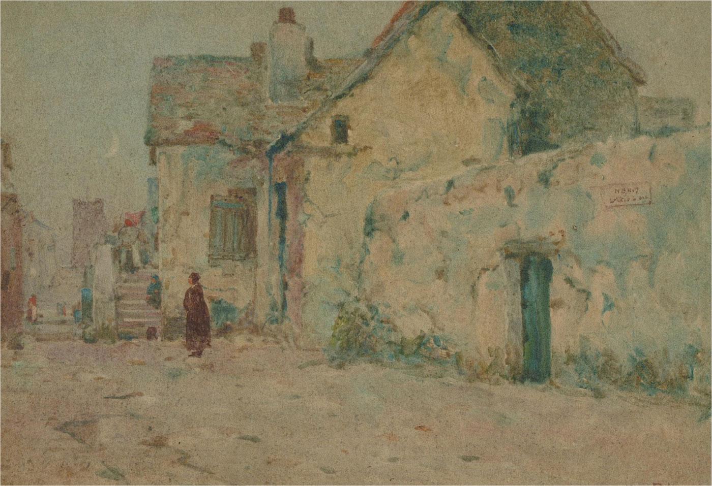 Oswald Garside RI (1879-1942) - Watercolour, Street Scene under Moonlight For Sale 1