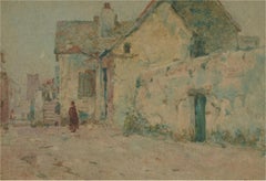 Oswald Garside RI (1879-1942) - Watercolour, Street Scene under Moonlight