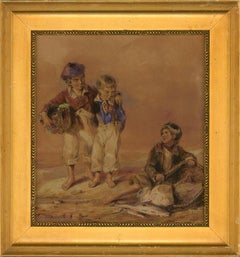 19th Century Watercolour - Boys Fishing