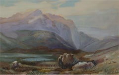 John Shapland (1865-1929) - Aquarelle de la fin du XIXe siècle, chaîne de montagnes