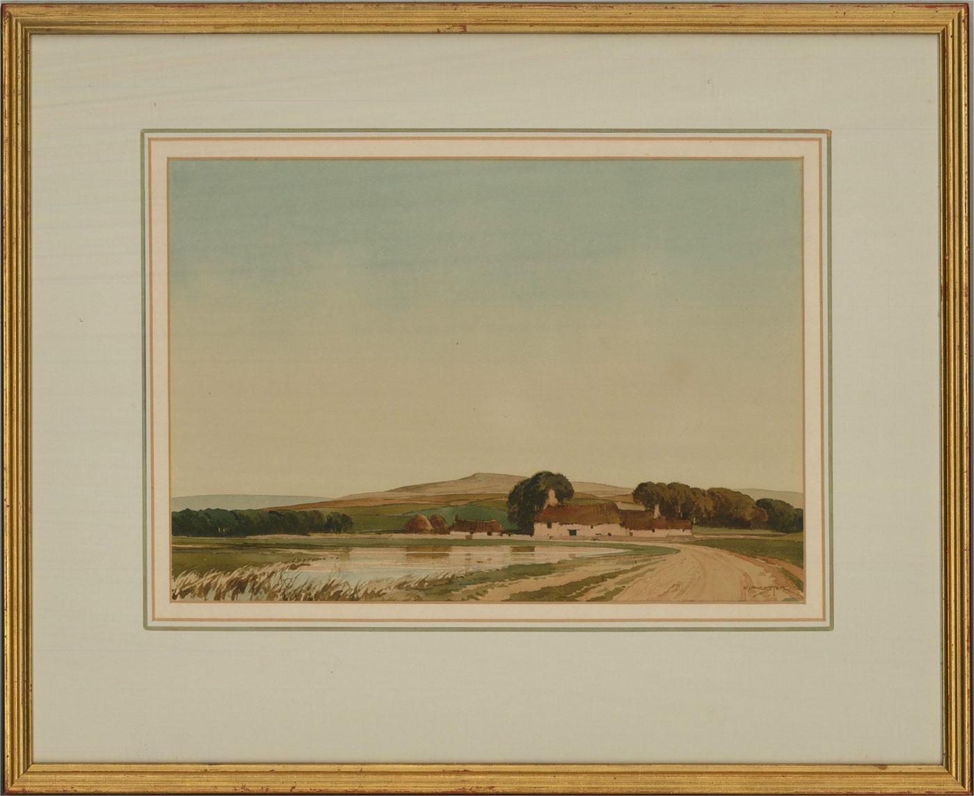 Percy Lancaster RI RBA Landscape Art - Percy Lancaster RI (1878-1951) - Watercolour, The Farm Under the Hill