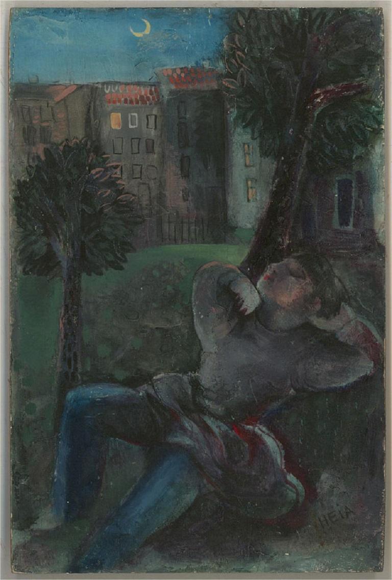 Elizabeth Heia-Stocke (1904-1956) - Gouache dei primi del Novecento, Riposo al chiaro di luna in vendita 1