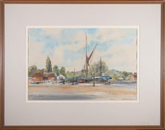 Michael Norman (1933-2020) - 1990 Acuarela, En Pin Mill en el río Orwell