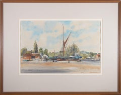 Michael Norman (1933-2020) - 1990 Aquarell, An der Pin Mill am Fluss Orwell