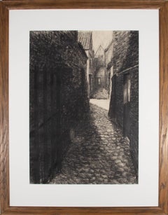 Used A. Oldham - 2000 Charcoal Drawing, Cobbled Street