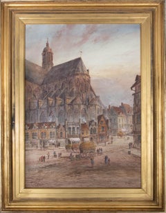 Edward Nevil (fl.1880-1900) - Watercolour, St Peter''s Church, Leuven, Belgium