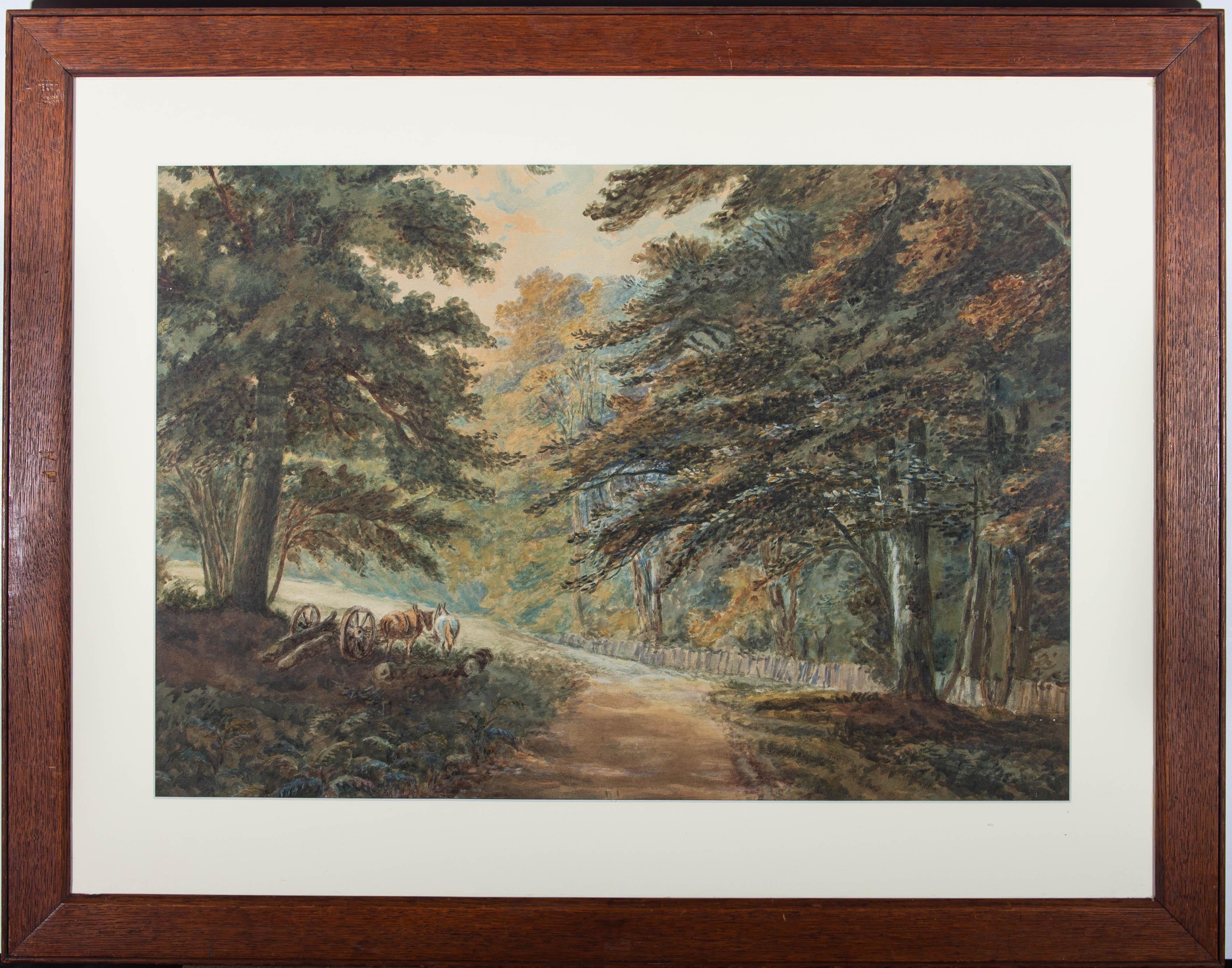 Unknown Landscape Art – 19. Jahrhundert Aquarell – Jagdpferde