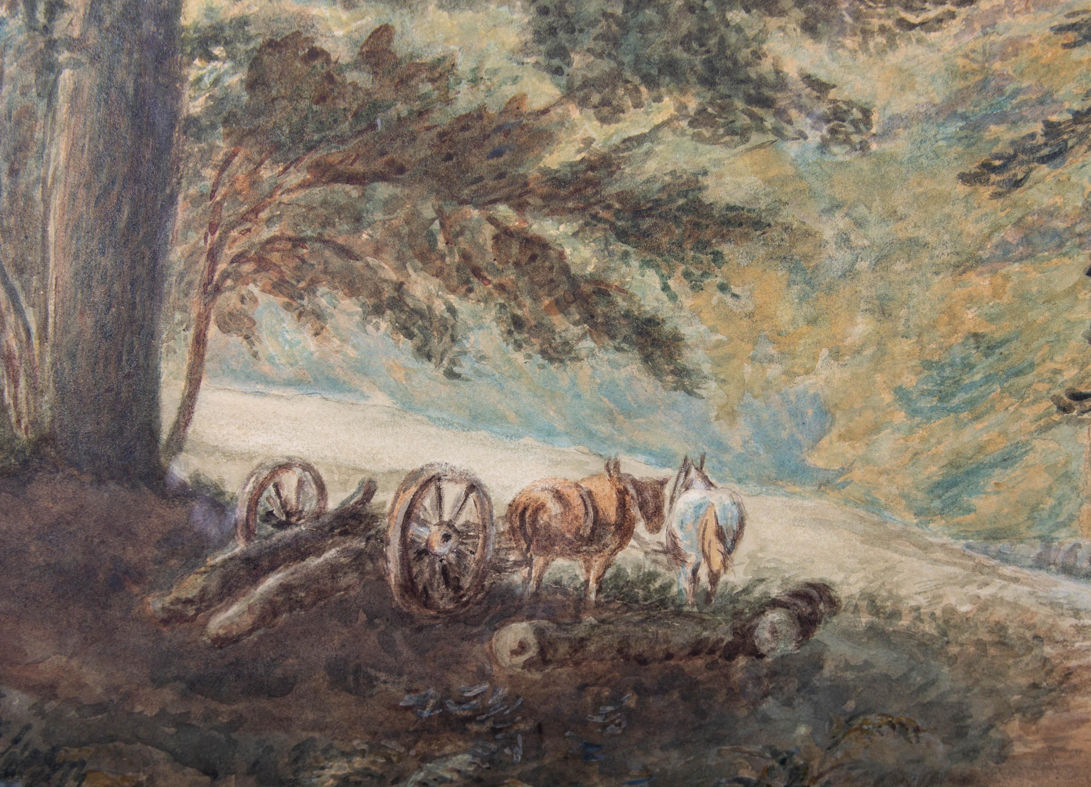 19th Century Watercolour - Logging Horses For Sale 1