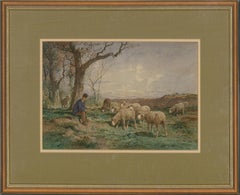 Frank Brissot (Act.1879-1881) - Acquerello, Pastore e le sue pecore