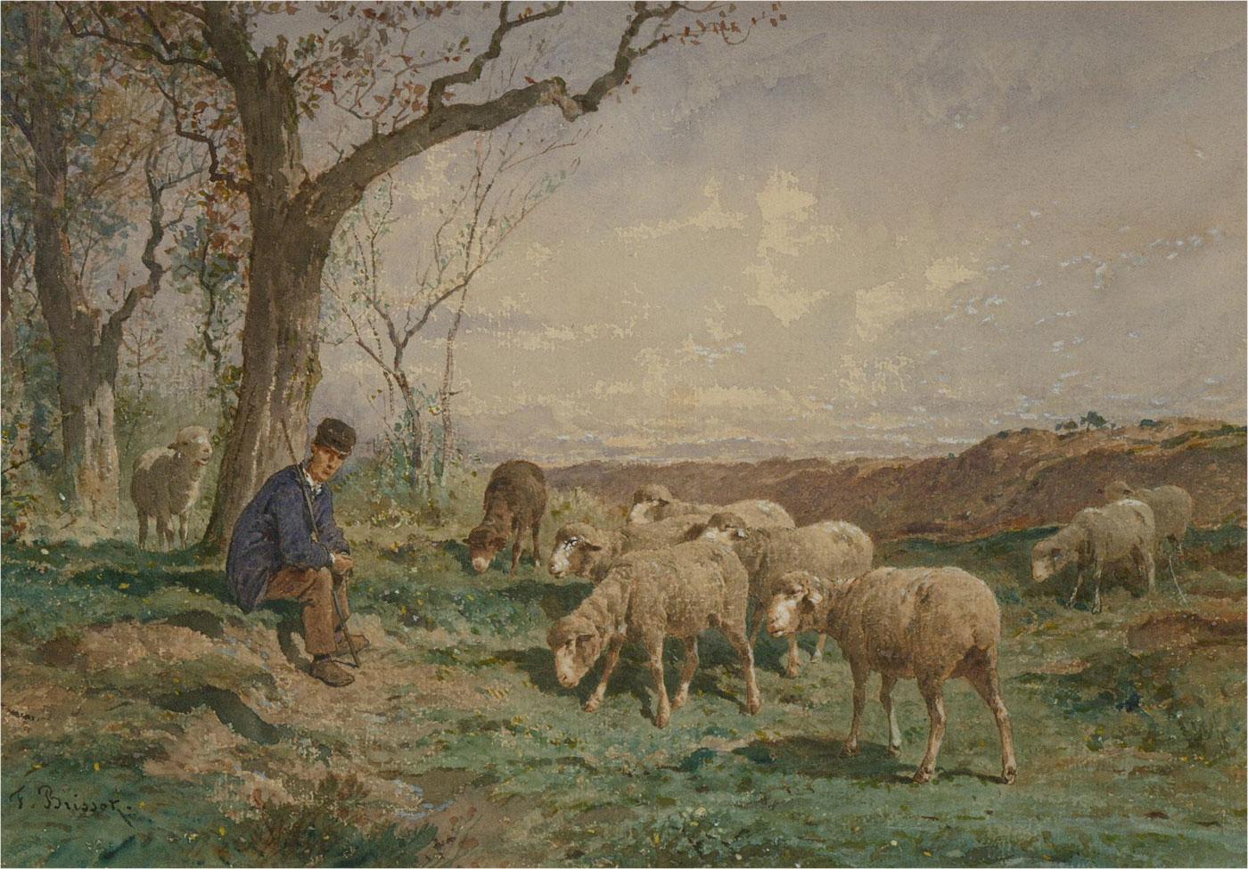 Frank Brissot (Hrsg. 1879-1881) – Aquarell, Hirte und seine Schafe 1