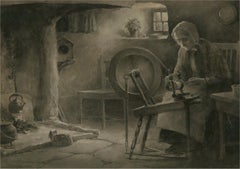 Andrews Rankin (1868-1942) - Aquarelle de la fin du XIXe siècle, Rouet