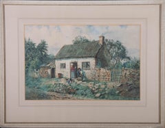 R. Richards - Aquarell, Landhausleben, Mitte des 19. Jahrhunderts