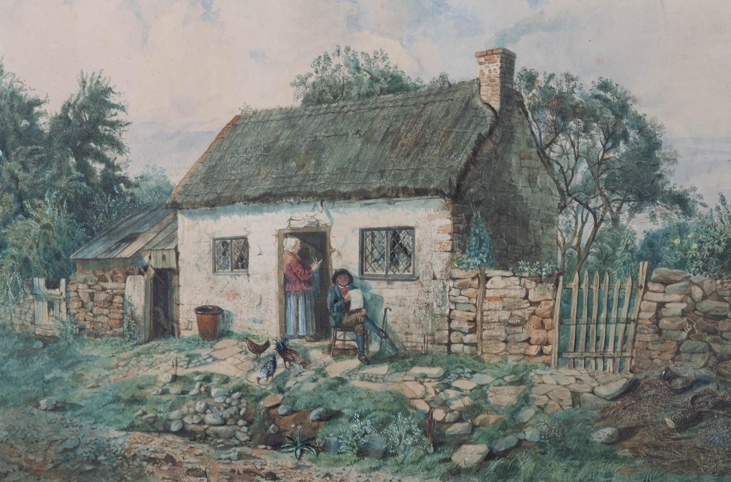 R. Richards - Mid 19th Century Watercolour, Cottage Life For Sale 2