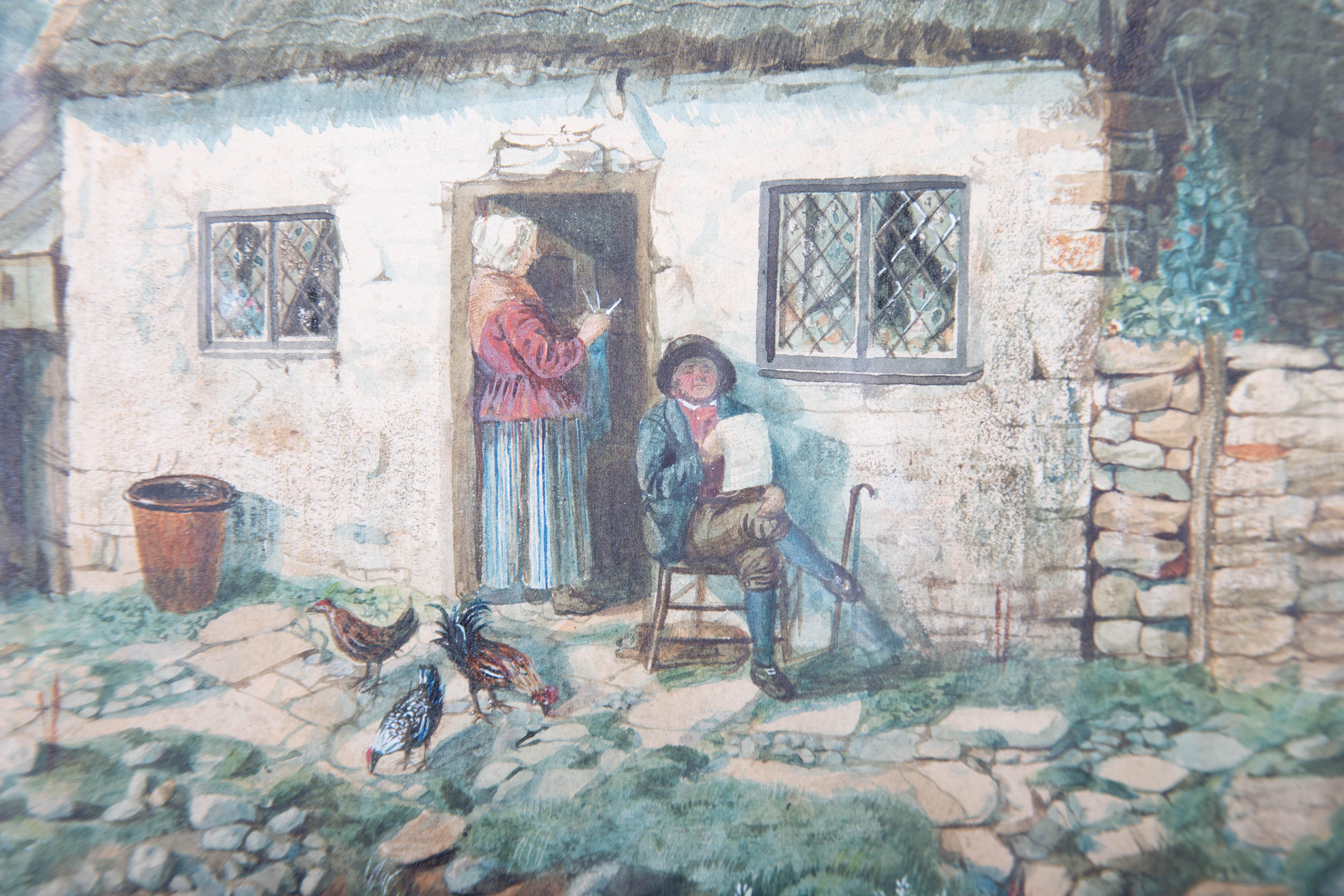 R. Richards - Mid 19th Century Watercolour, Cottage Life For Sale 4