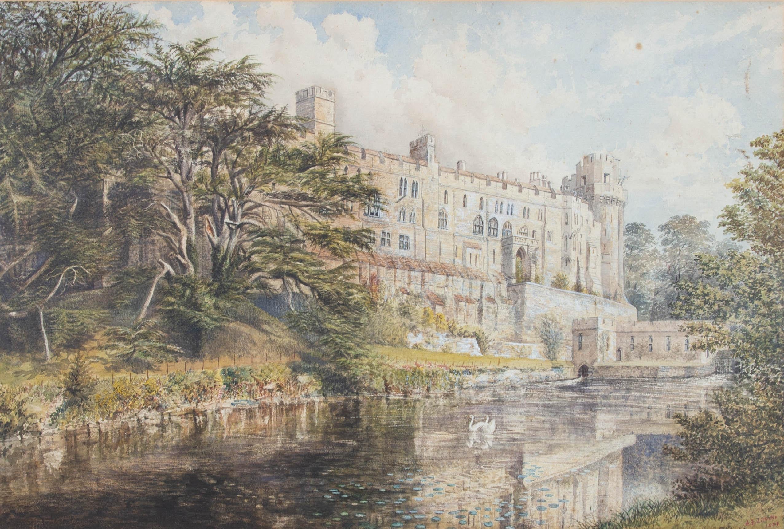 A. F. Jitterton - 1878 Watercolour, Warwick Castle From The River For Sale 1