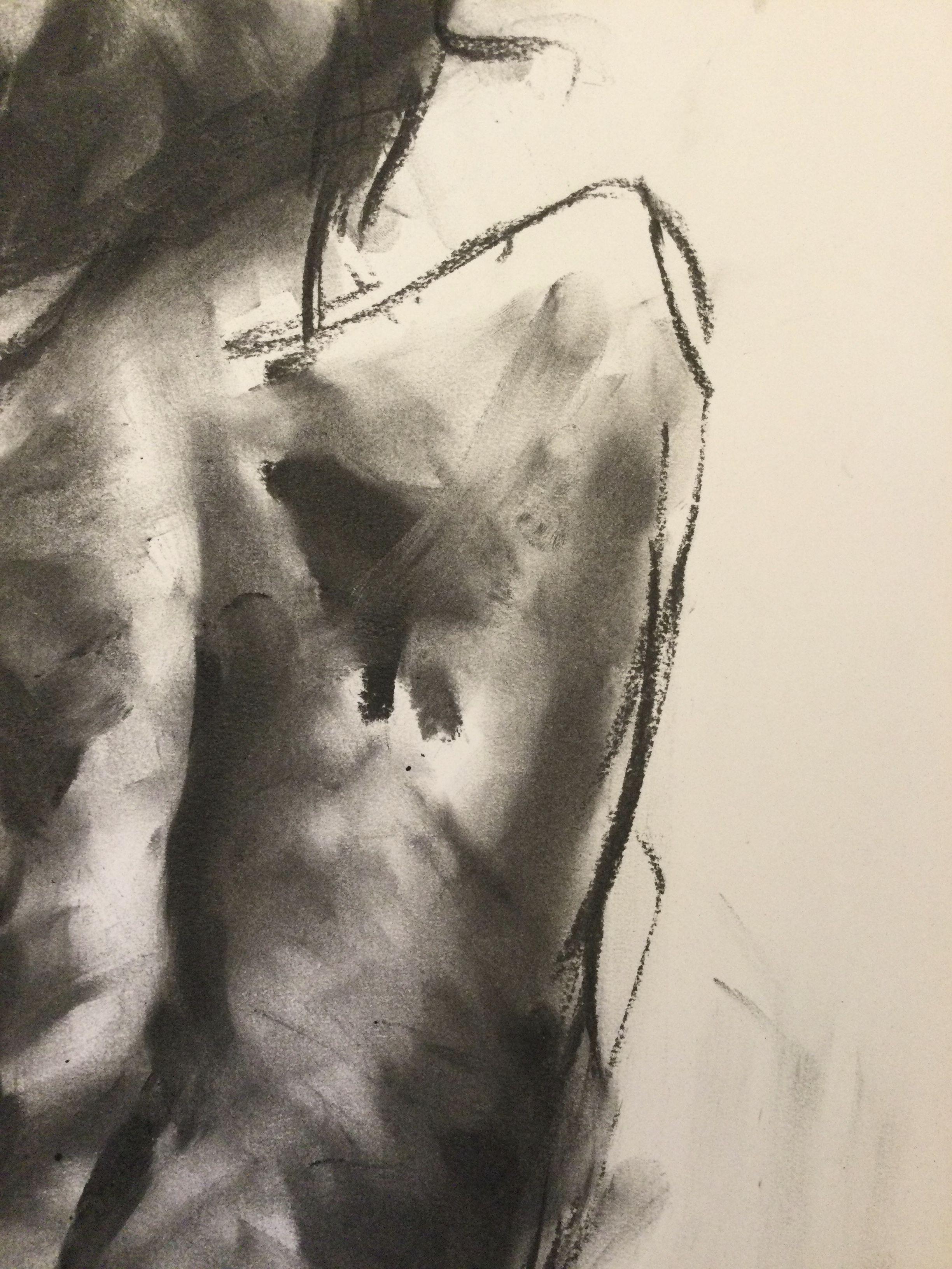 Original charcoal drawing on paper by James Shipton  My works are heavily influenced by the art work of Degas and Gustav Klimt.    My desire is to capture the beauty of the female human form, whilst portraying human isolation. I achieve this through