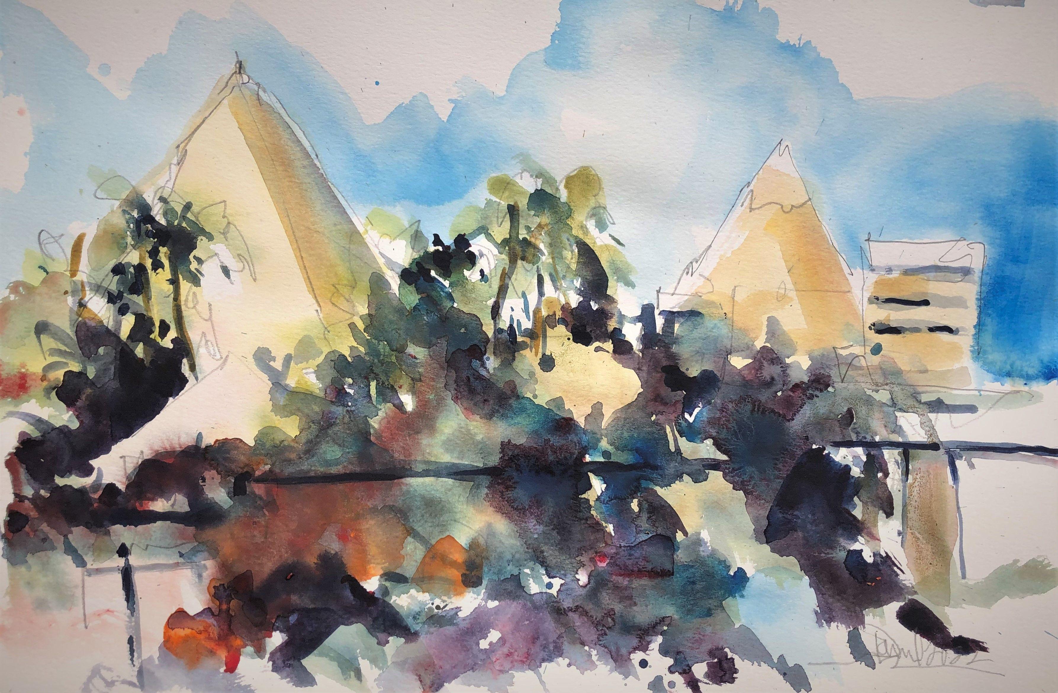 Cairo Early Morning, Painting, Watercolor on Watercolor Paper - Art by Daniel Clarke
