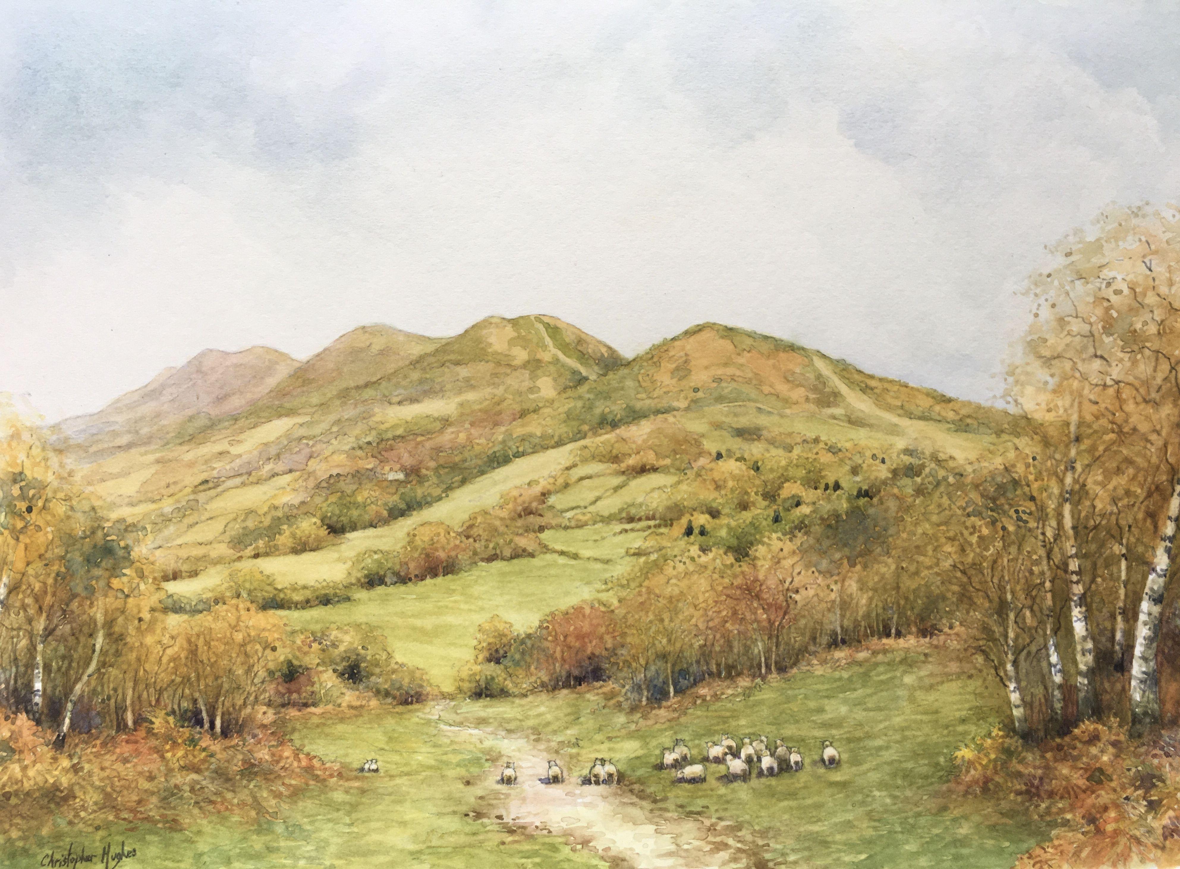 Malvern Hills in Autumn, Painting, Watercolor on Watercolor Paper - Art by Christopher Hughes