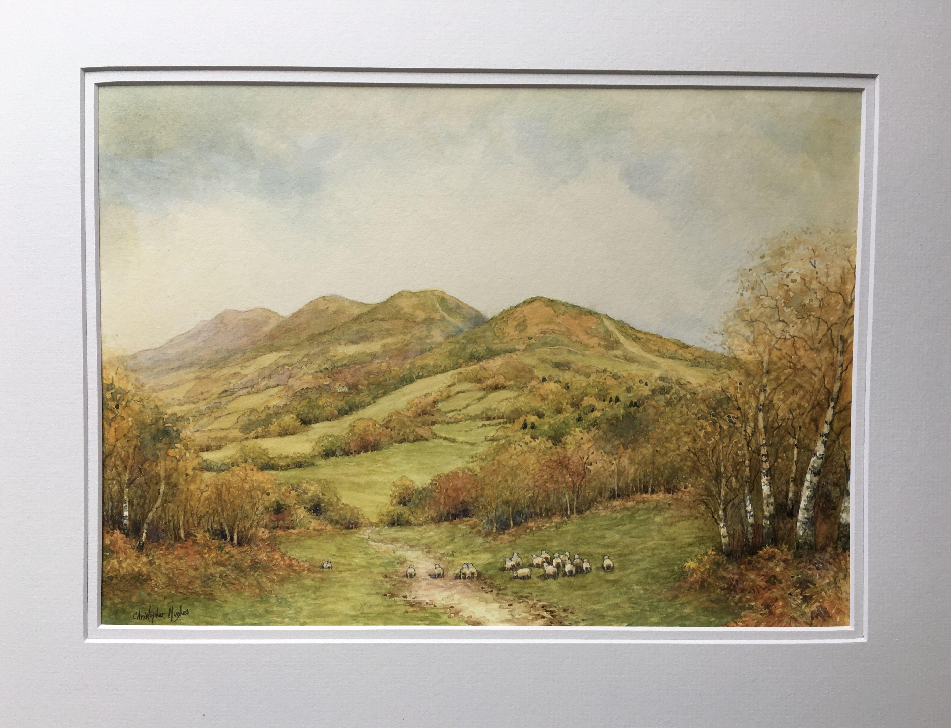 Malvern Hills in Autumn, Painting, Watercolor on Watercolor Paper - Realist Art by Christopher Hughes