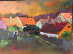 village dans le doux, dessin, pastels sur papier