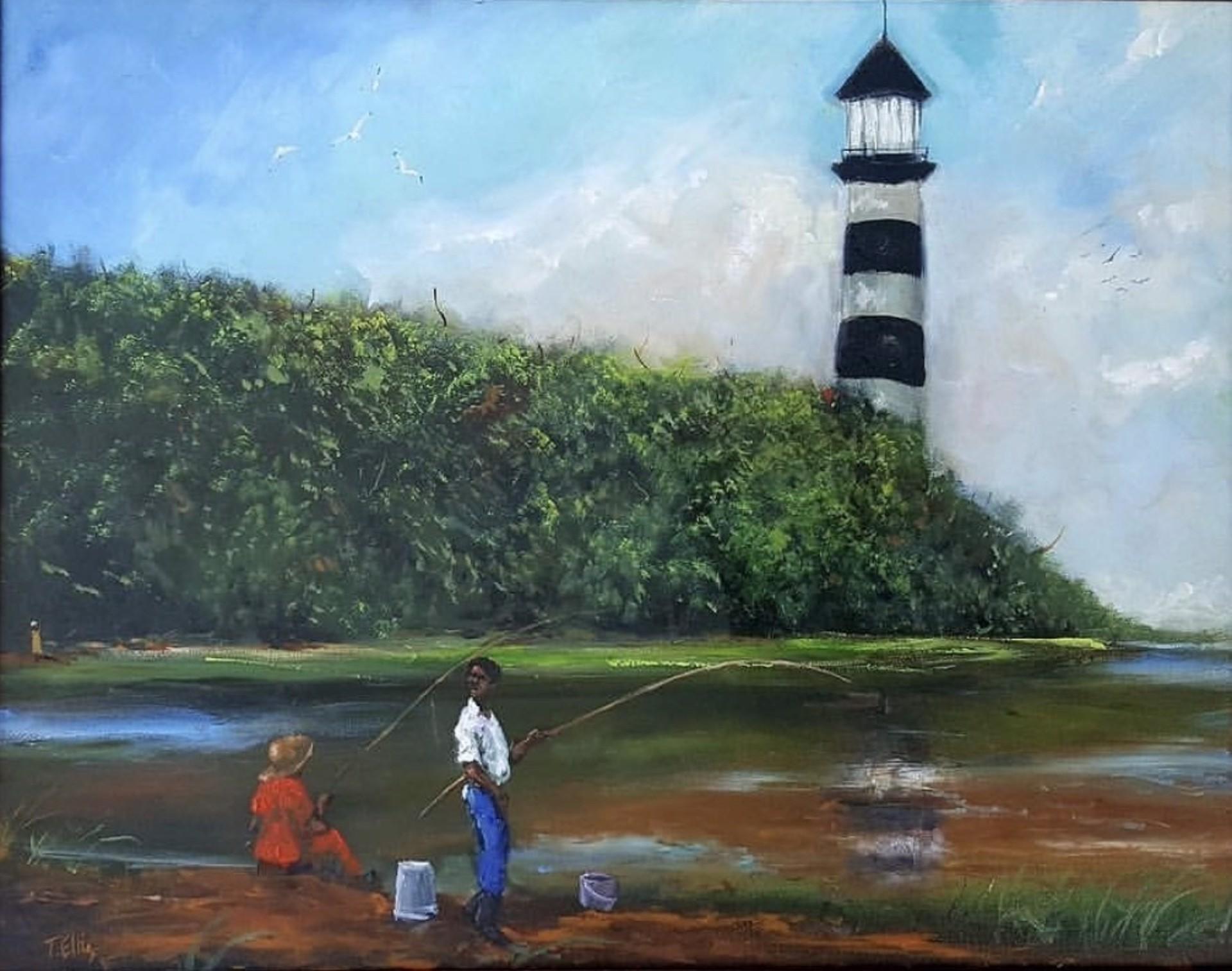 Fishing Near the Lighthouse - Art by Ted Ellis