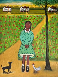 Girl With Chicken And Dog